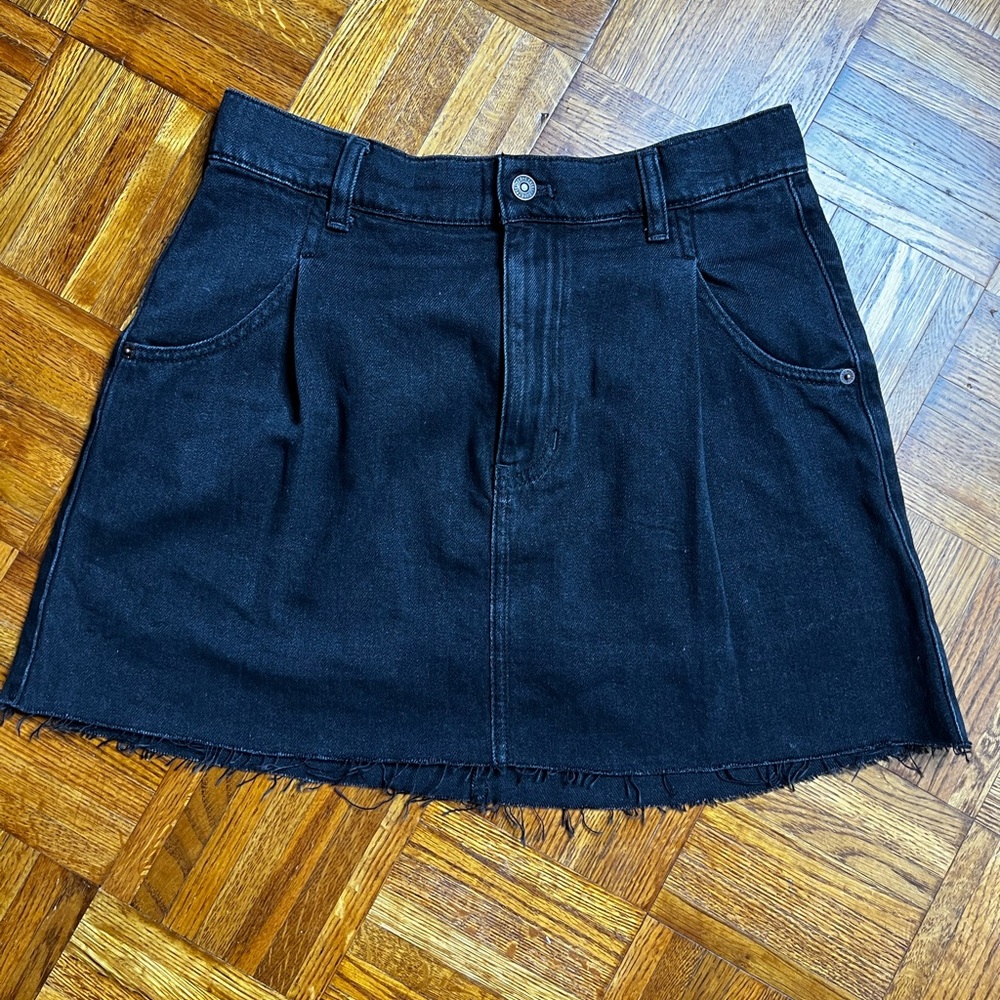 Free People |  black denim distressed mini skirt